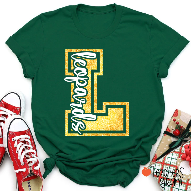 Personalized Glitter Letter And Mascot Teacher T-Shirt