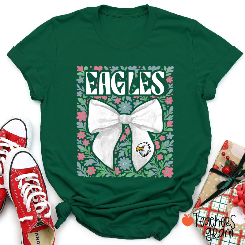 Personalized Mascot Floral Bow School Spirit Teacher T-Shirt