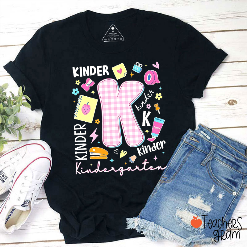 Personalized Pink Plaid Back To School Teacher T-Shirt