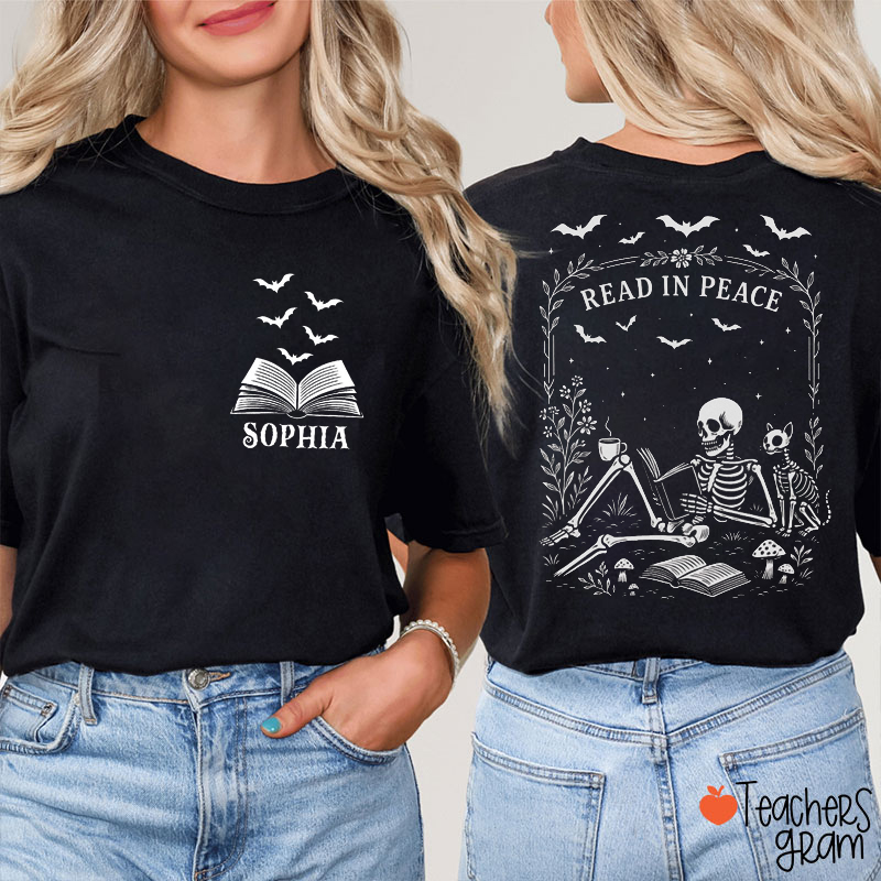 Personalized Name Read In Read Teacher Two Sided T-Shirt