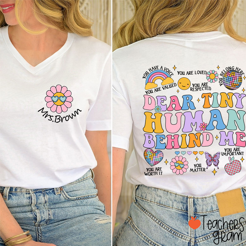 Personalized People Behind Me Please Pay Attention Teacher Female V-Neck Two Sided T-Shirt