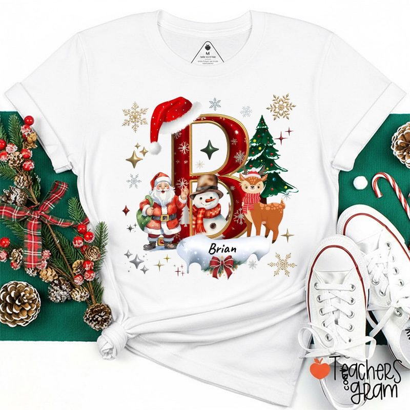 Personalized Christmas Monogram Magic Teacher T-Shirt