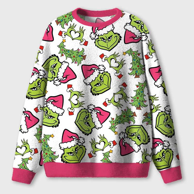 Pin Hat Green Guy Christmas Teacher Ugly Fluffy Christmas Sweater