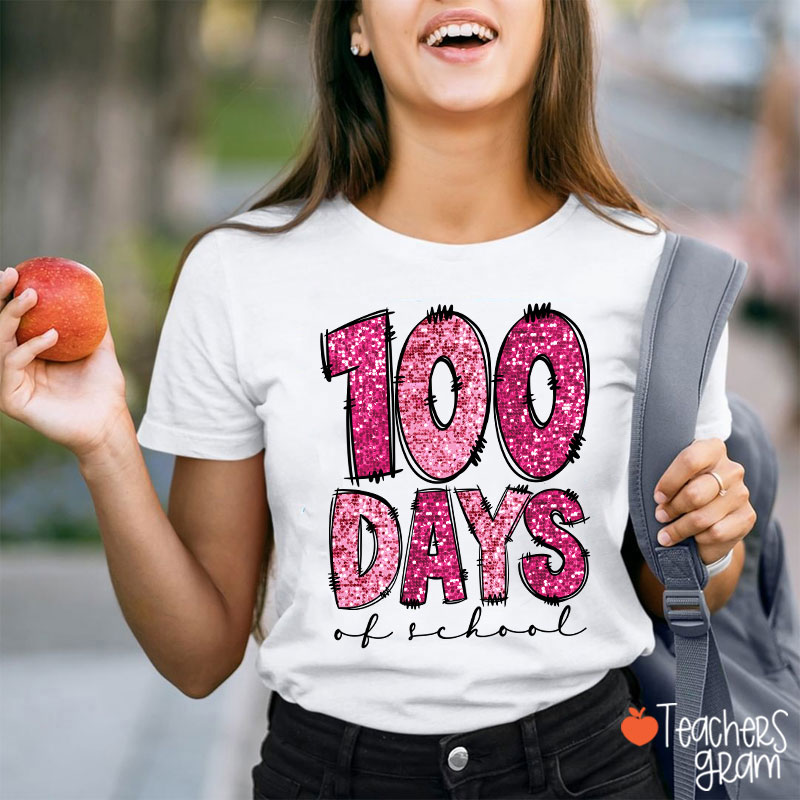 Glitter 100 Days Of School Teacher T-Shirt
