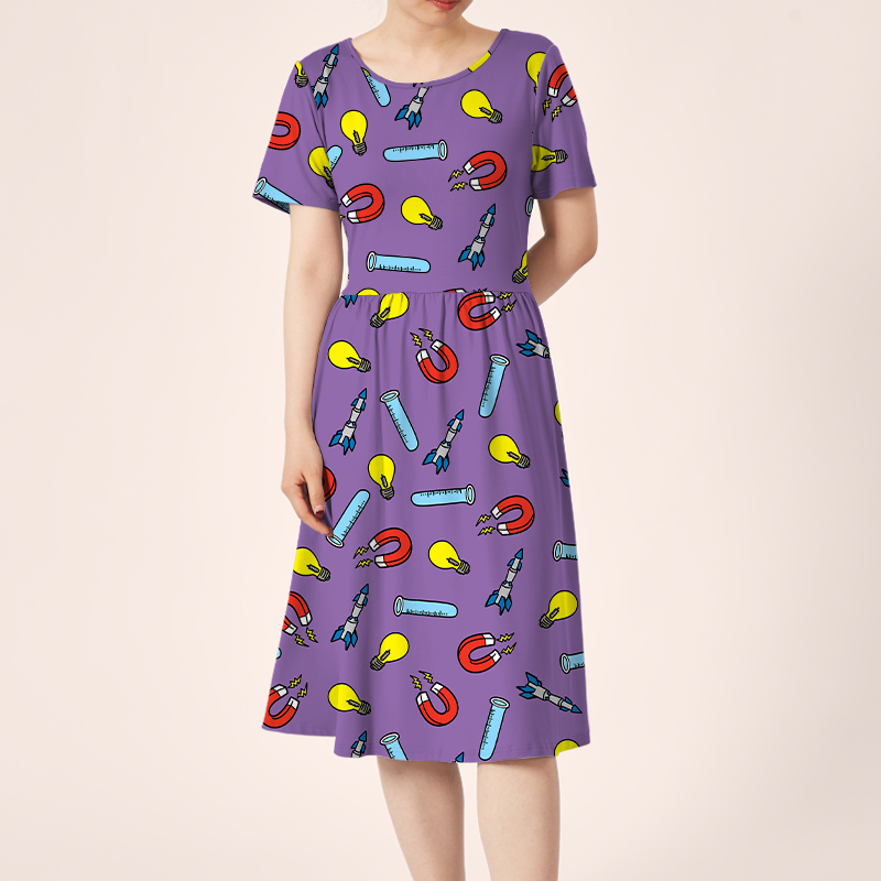 Travel In The World Of Science Teacher Printed One Piece Dress