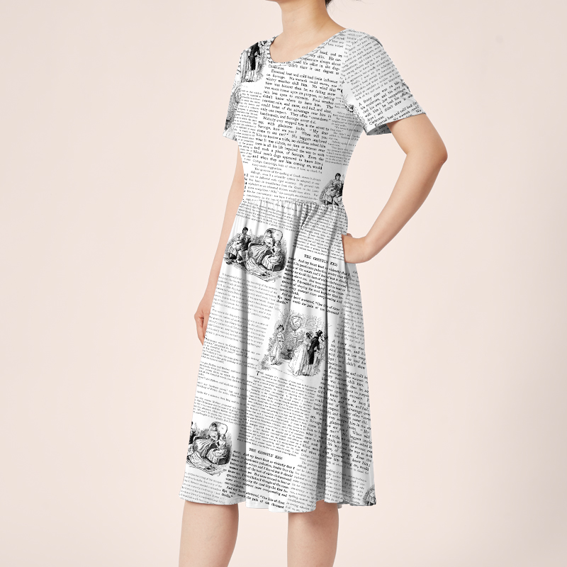 Retro Design Little Women Chapter Teacher Printed One Piece Dress