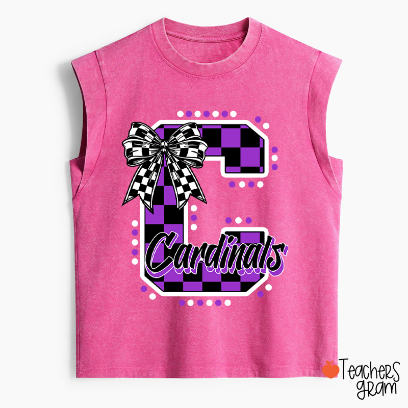 Personalized Mascot Checkered Print Teacher Washed Tank Top