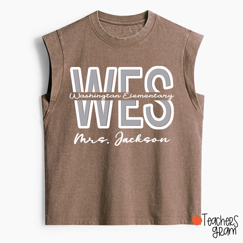 Personalized School Name Abbreviation School Color Teacher Washed Tank Top