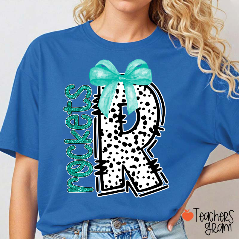 Personalized Mascot Coquette Bow Polka Dot Teacher T-Shirt