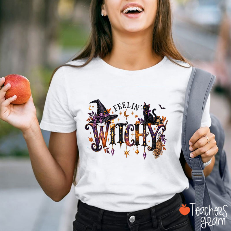 Feelin'Witchy Cat Teacher T-Shirt