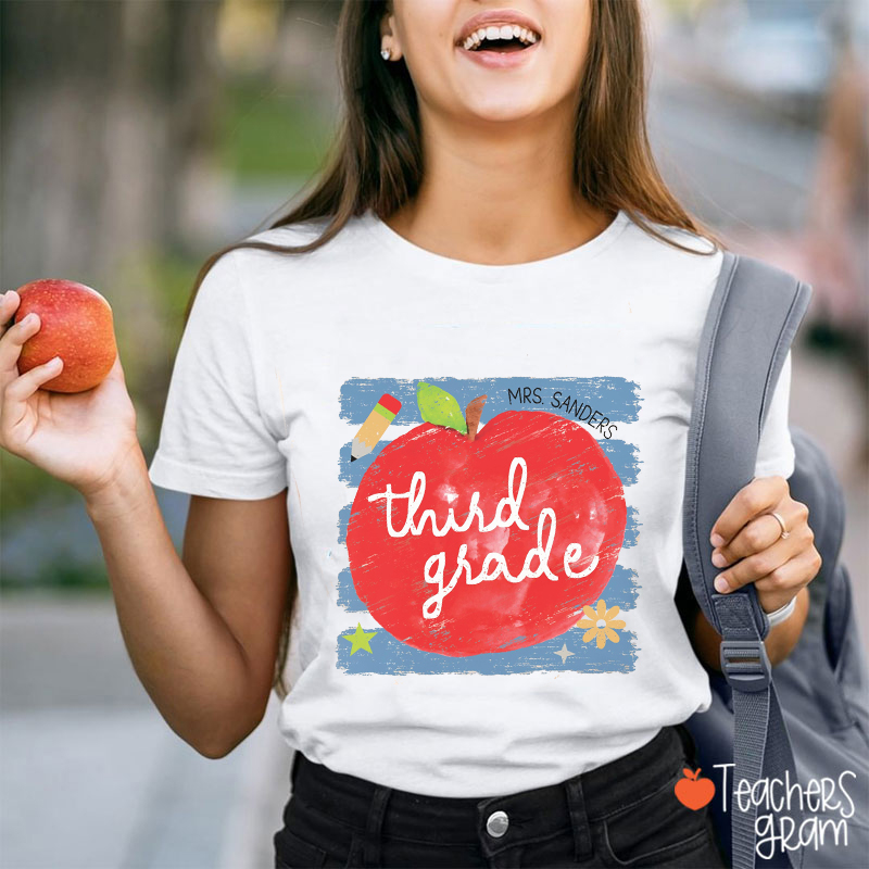 Personalized Grade And Name Lines Apple Teacher T-Shirt