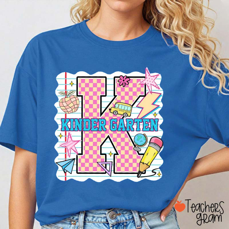 Personalized Pink Plaid And Notebook Style Teacher T-Shirt