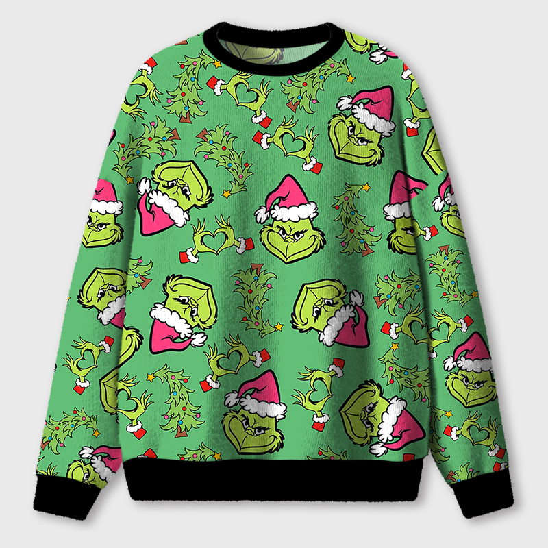 Pin Hat Green Guy Christmas Teacher Ugly Fluffy Christmas Sweater
