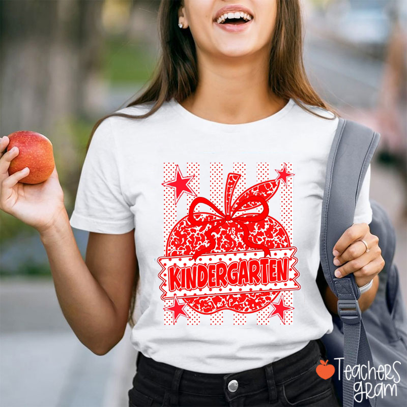 Personalized Stripe And Red Apple Teacher T-Shirt