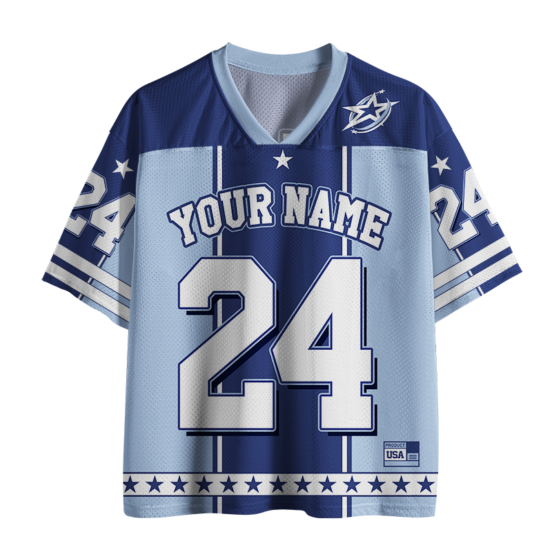 Personalized Name And Number Blue Star Teacher Mesh Jersey