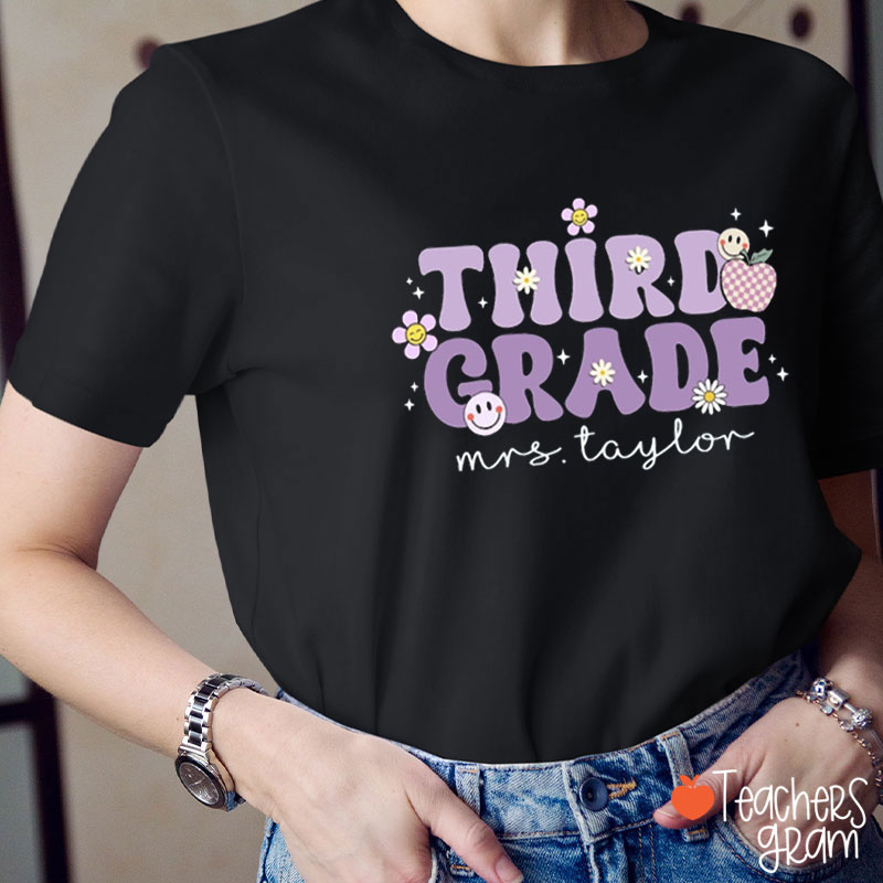 Personalized Daisy And Purple Flower Teacher T-Shirt