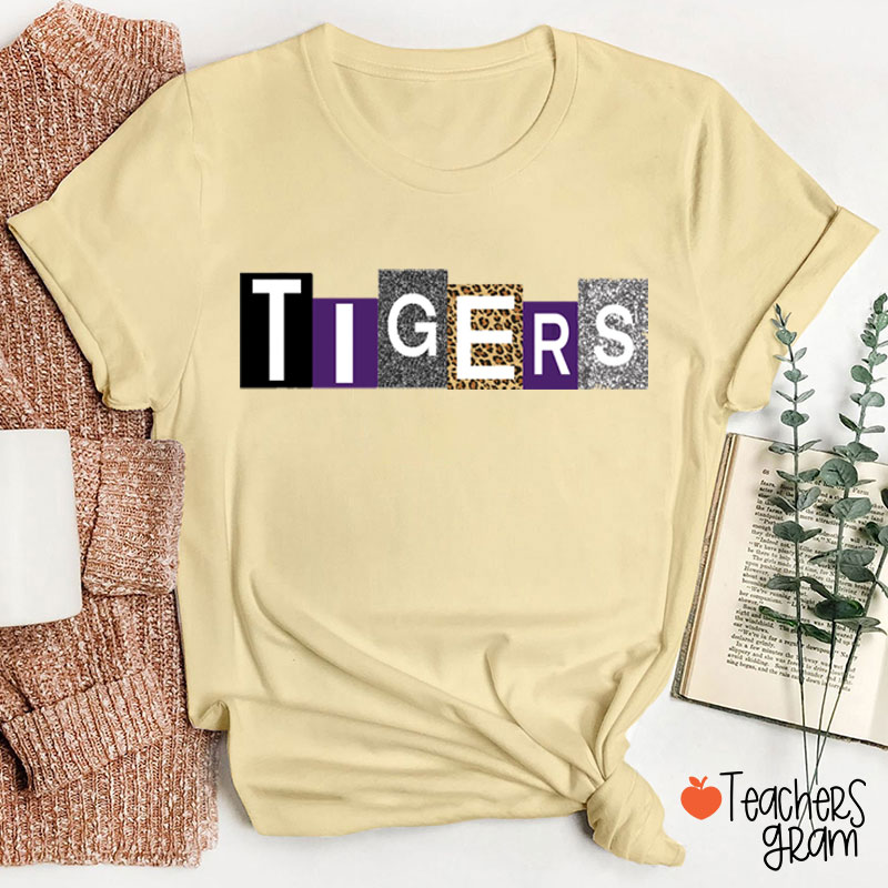 Personalized Mascot Block Stencil Teacher T-Shirt