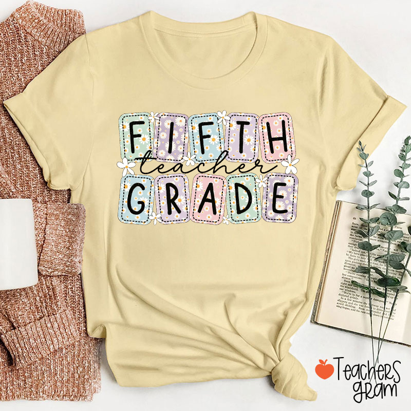 Personalized Grade Daisy Patch Teacher T-Shirt