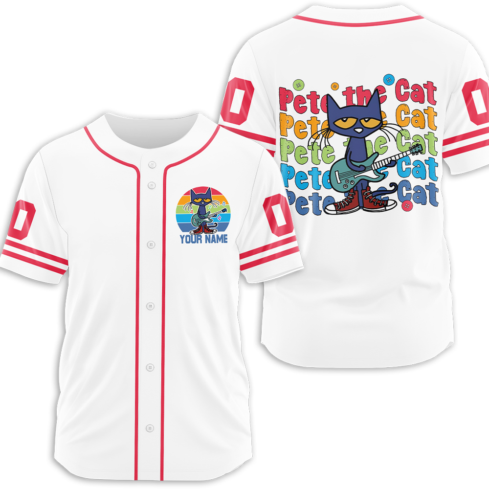 Personalized Name And Number Blue Cat Teacher Baseball Jersey