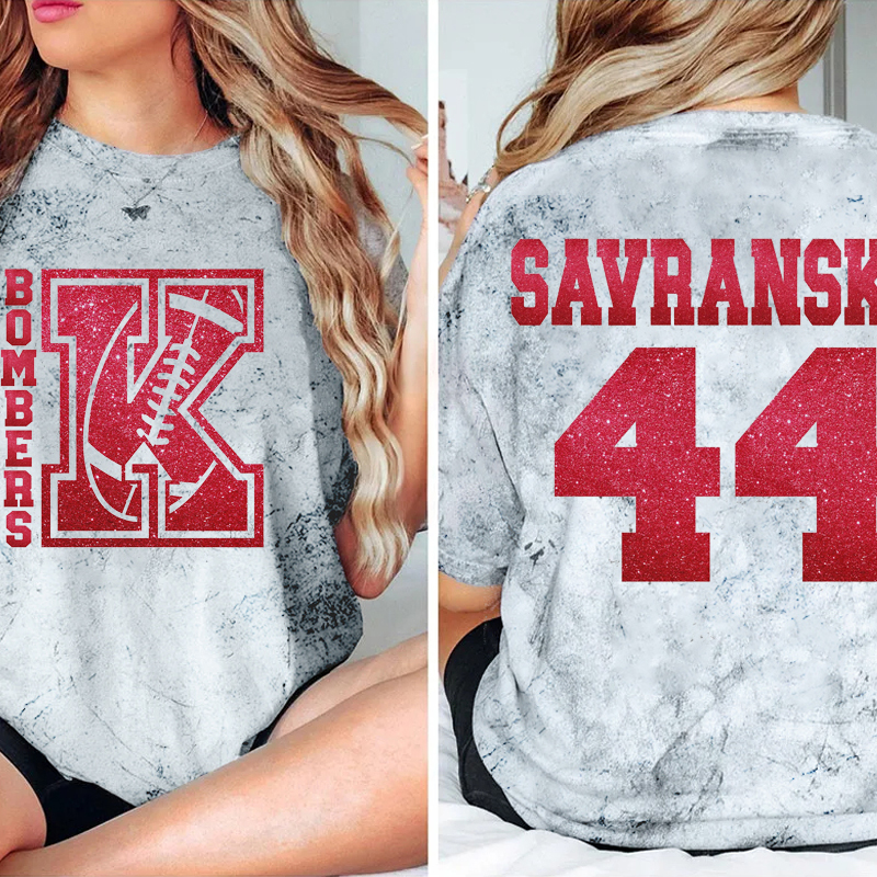Personalized Glitter Hollow Sport Letters Mascot Teacher Printed Super Soft Two Sided T-Shirt