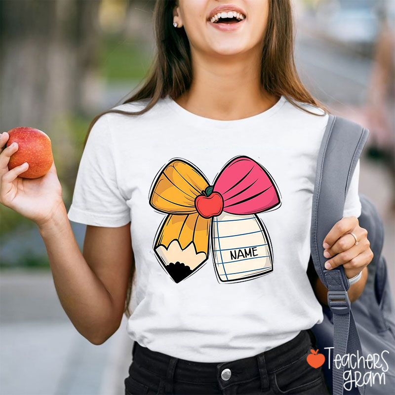 Personalized Pencil Bow And Name Teacher T-Shirt