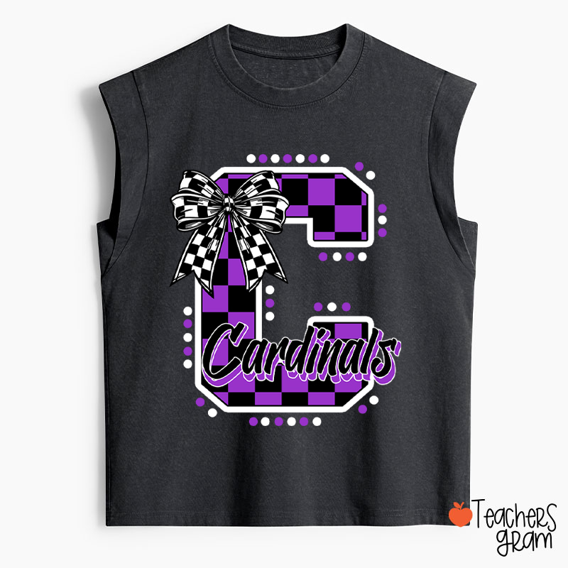 Personalized Mascot Checkered Print Teacher Washed Tank Top