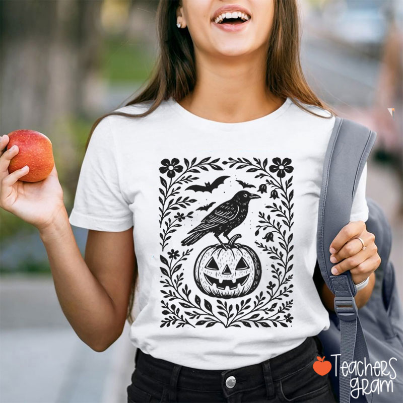 Crow And Pumpkin Teacher T-Shirt