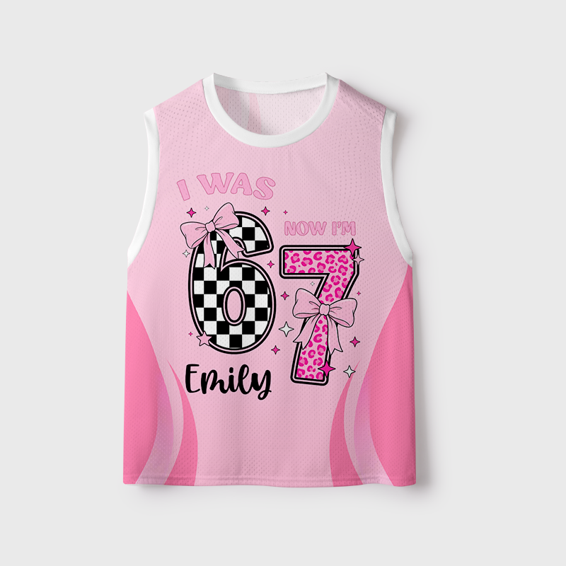 Personalized I Was 6 Now I'm 7 Happy Birthday Kids Mesh Jersey Tank Top