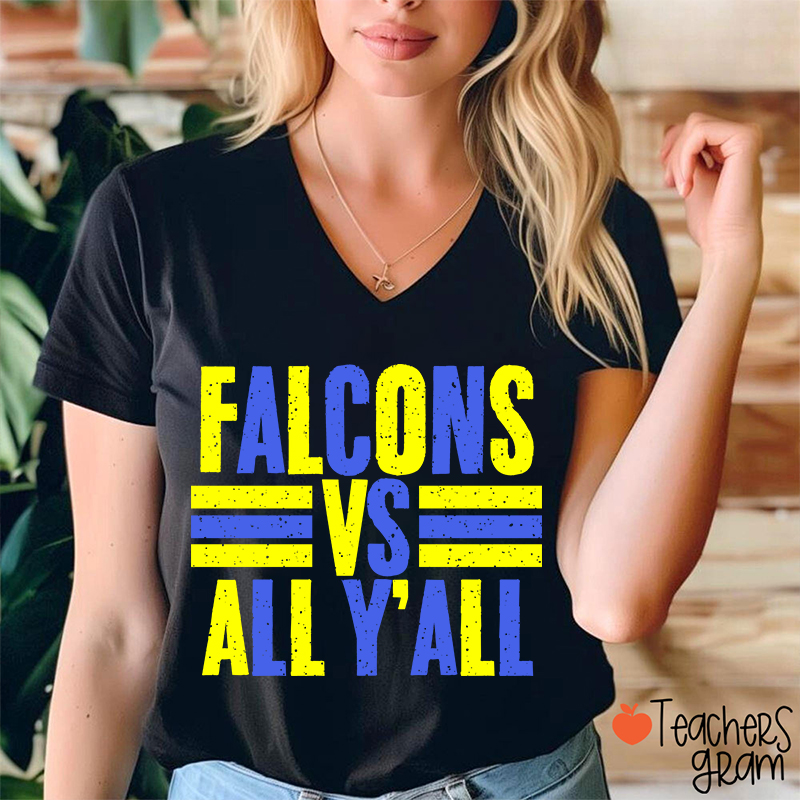 Personalized Mascot All Y'all School Spirit Teacher Female V-Neck T-Shirt