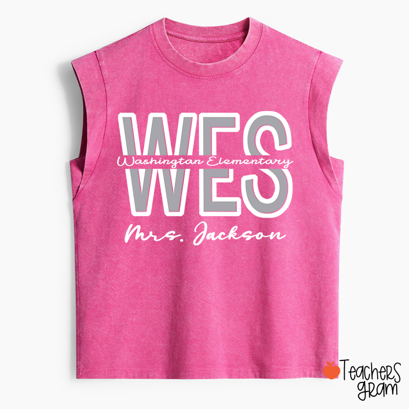 Personalized School Name Abbreviation School Color Teacher Washed Tank Top