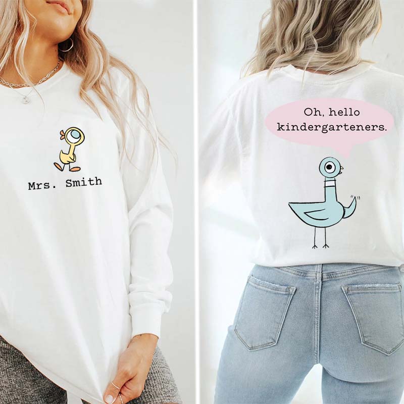 Personalized Name And Grade Hello Teacher Long Sleeve Two Side T-Shirt