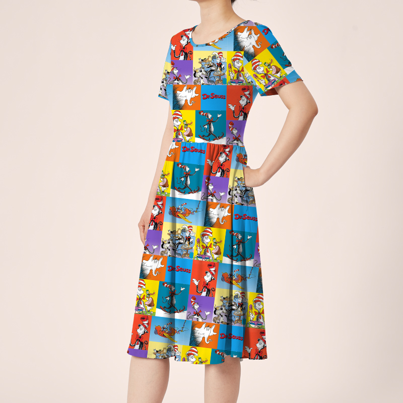 The Cat's Daily Routine Teacher Printed One Piece Dress