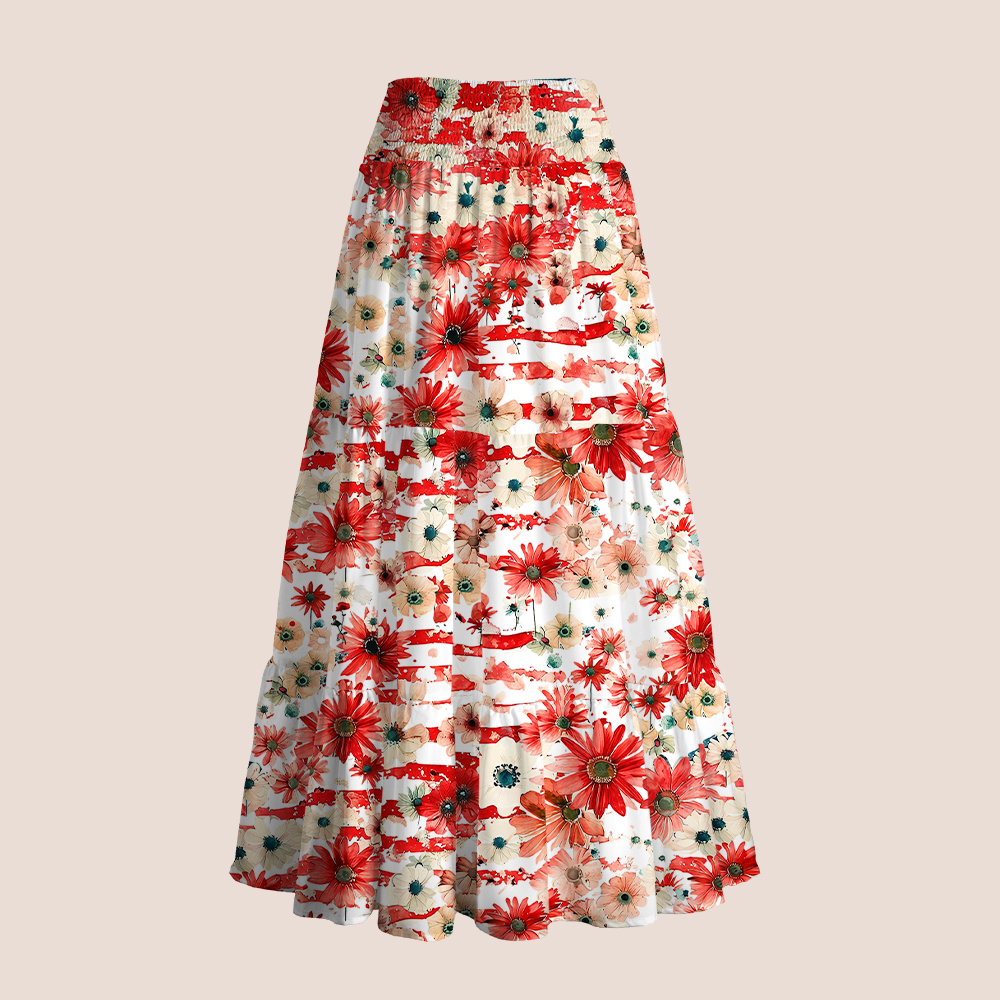 American Flag Floral Teacher Tiered Skirt