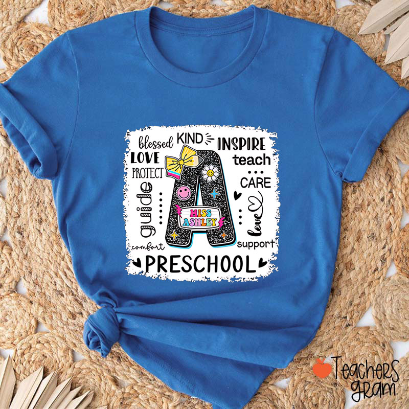 Personalized Name And Initials Blessed Kind Inspire Teacher T-Shirt