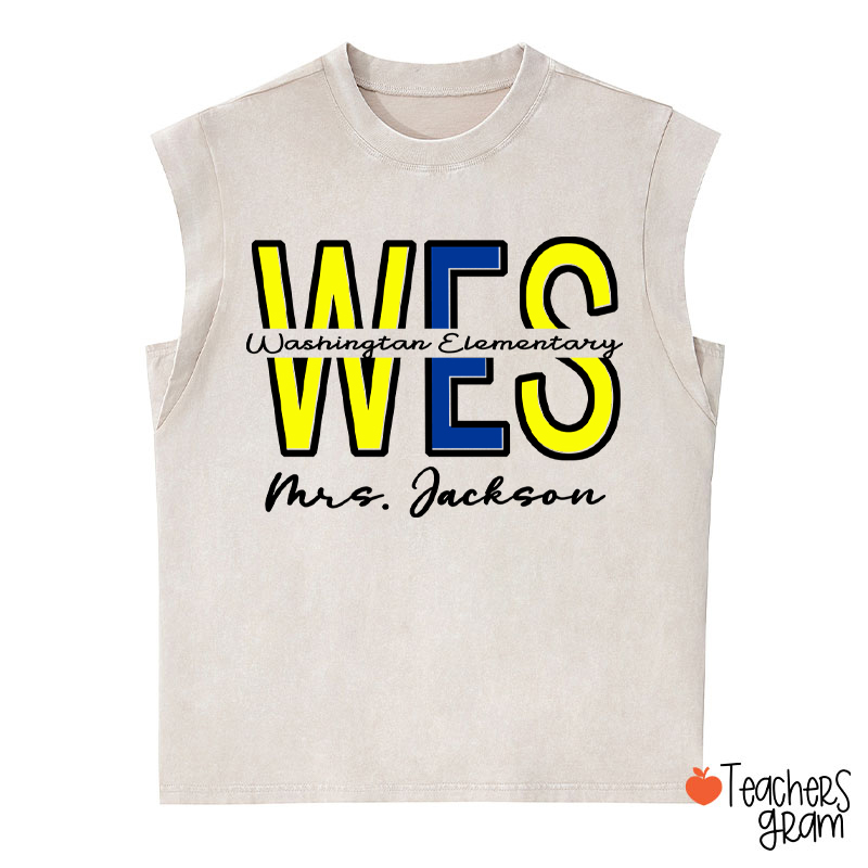 Personalized School Name Abbreviation School Color Teacher Washed Tank Top
