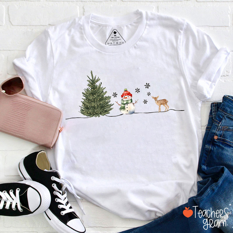 Christmas Tree Snowman Deer Teacher T-Shirt