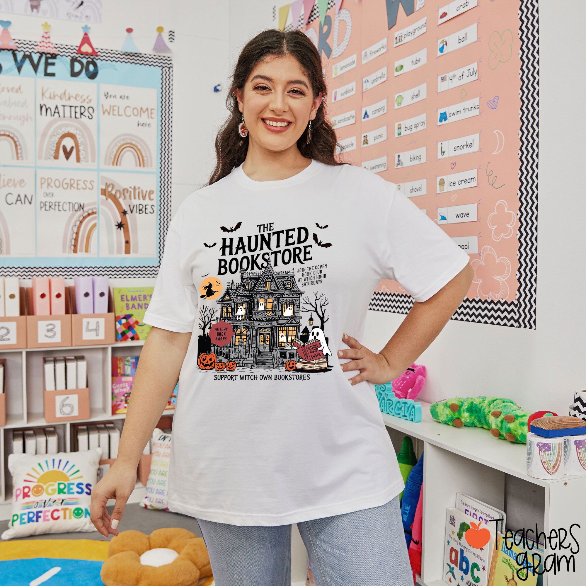 The Haunted Bookstore Support Witch Own Bookstores Teacher T-Shirt