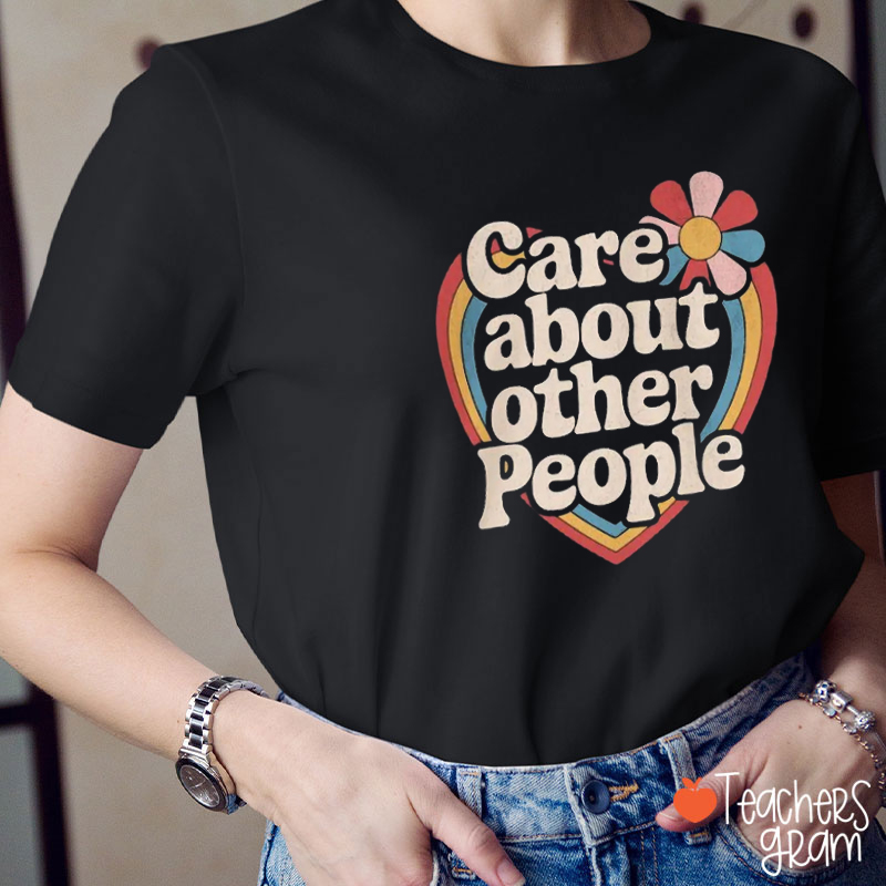 Retro Heart Care About Other People Teacher T-Shirt