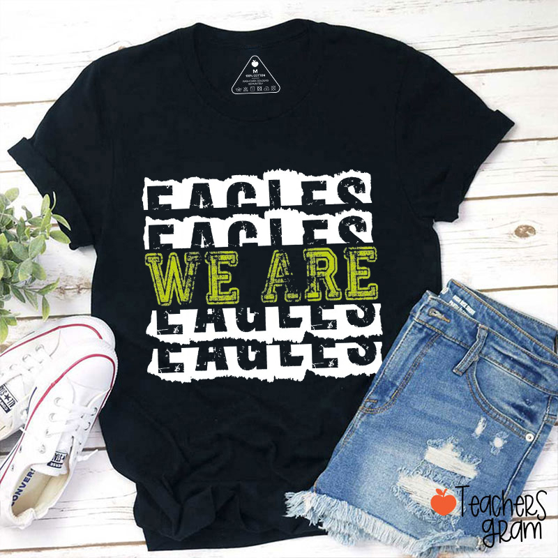 Personalized We Are Mascot Distressed Retro Stacking Teacher T-Shirt