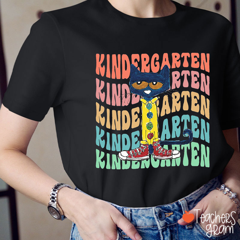 Personalized Grade Cool Blue Cat Teacher T-Shirt