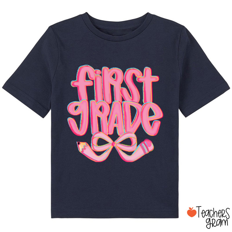 ersonalized Grade Pencil Bow Cute Pink Fonts Class T-Shirt