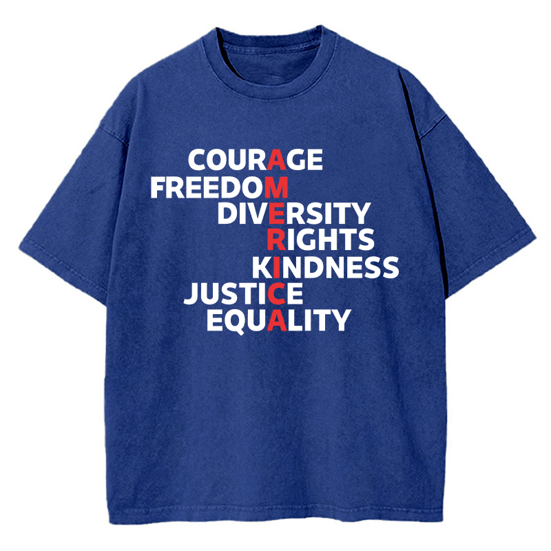 Courage Freedom Diversity Right Kindness Justice Equality America Teacher Washed T-Shirt