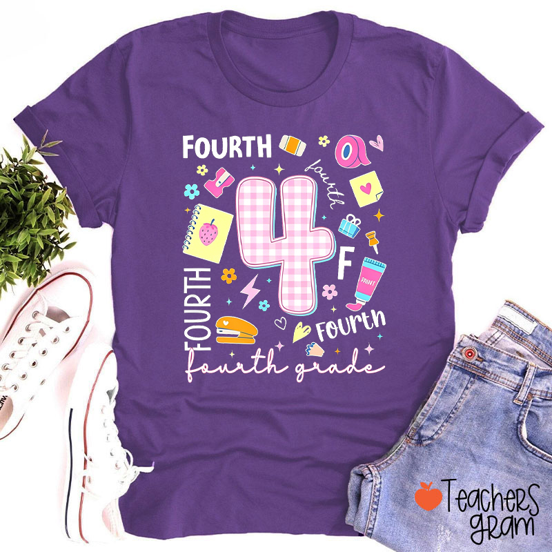 Personalized Pink Plaid Back To School Teacher T-Shirt