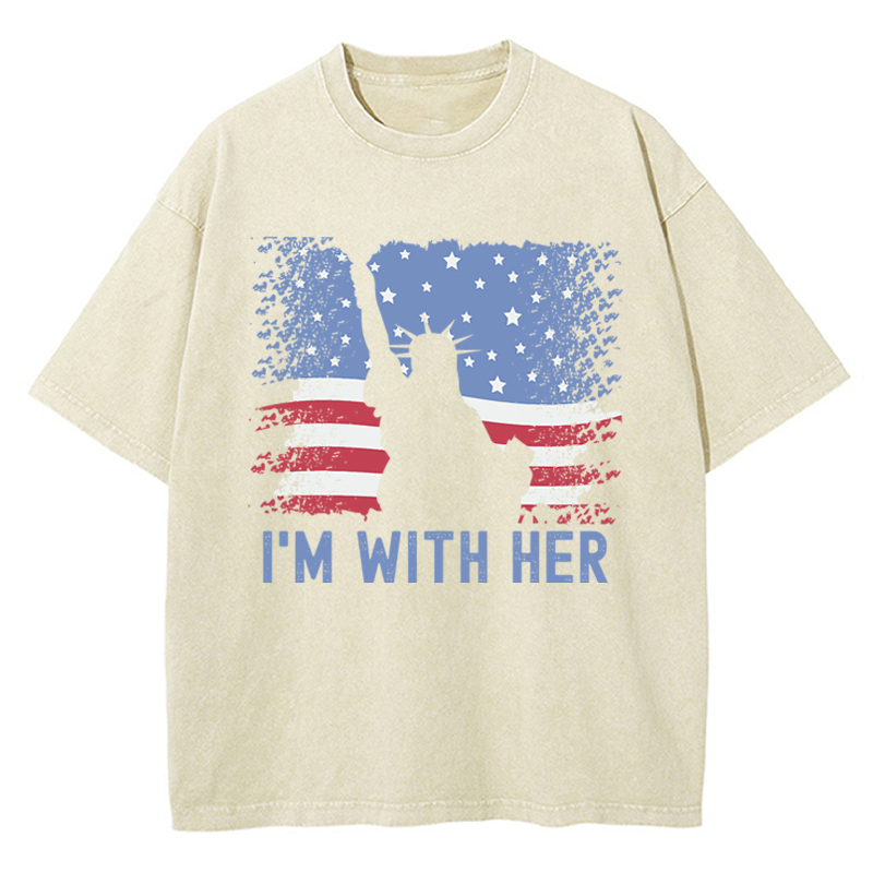 America Flag I'm With Her Teacher Washed T-Shirt