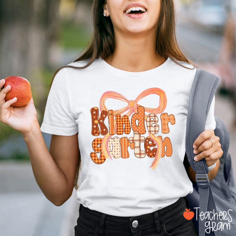 Personalized Grade Autumn Bow Tie Teacher T-Shirt
