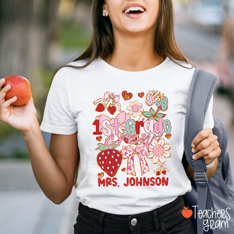 Personalized Grade And Name Strawberry Flowers Teacher T-Shirt