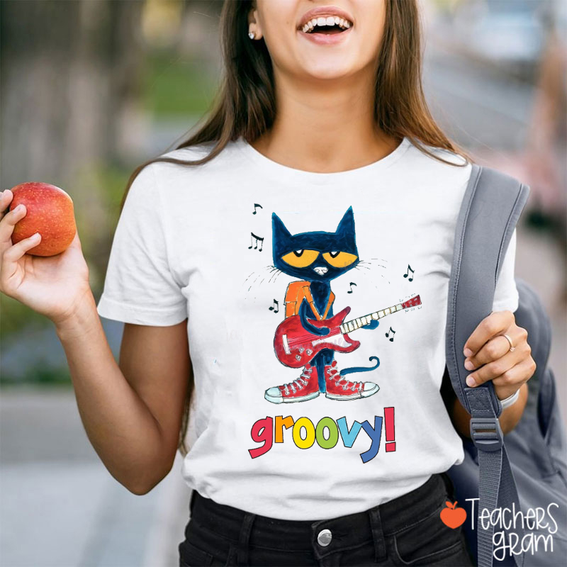 Blue Cat Groovy Teacher T-Shirt