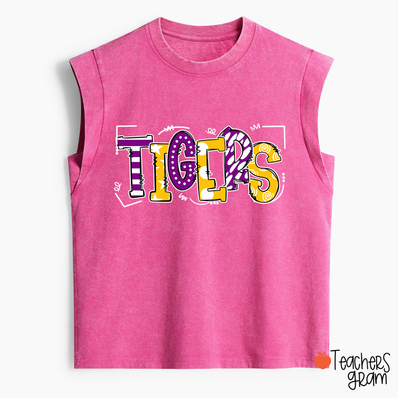 Personalized Mascot Cute Fonts Game Day Teacher Washed Tank Top