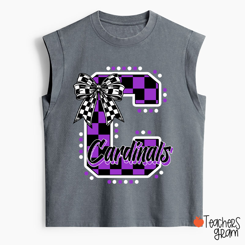 Personalized Mascot Checkered Print Teacher Washed Tank Top