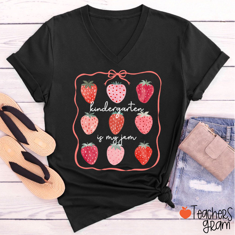 Personalized Grade You Are My Jam Teacher Female V-Neck T-Shirt